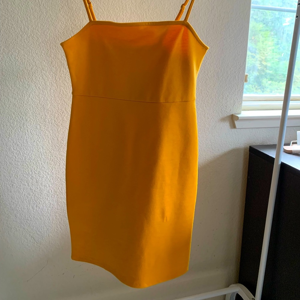 Mustard Spaghetti Stretchy Summer Dress